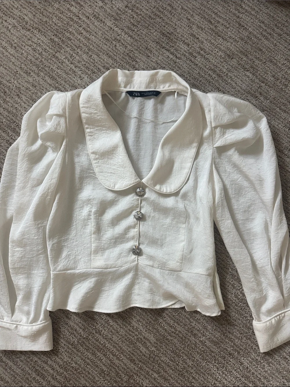Zara Cream Puff-Sleeve Blouse with Peter Pan Collar